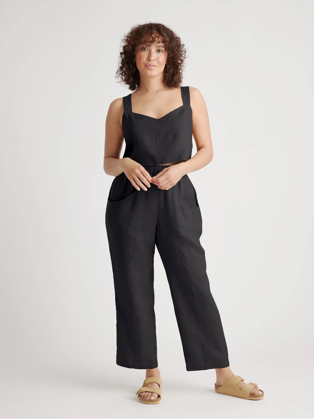 Quince 100% European Linen Elastic-Waist Relaxed Cropped Pants Small
